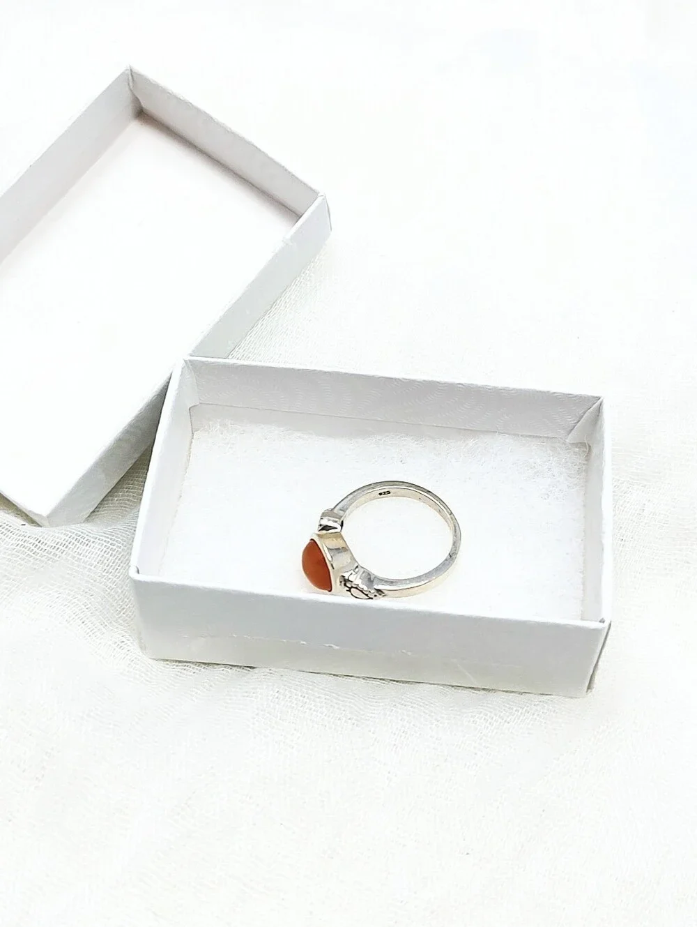 Size 6 Women's Vintage Sterling Silver Orange Semi-precious Stone Ring